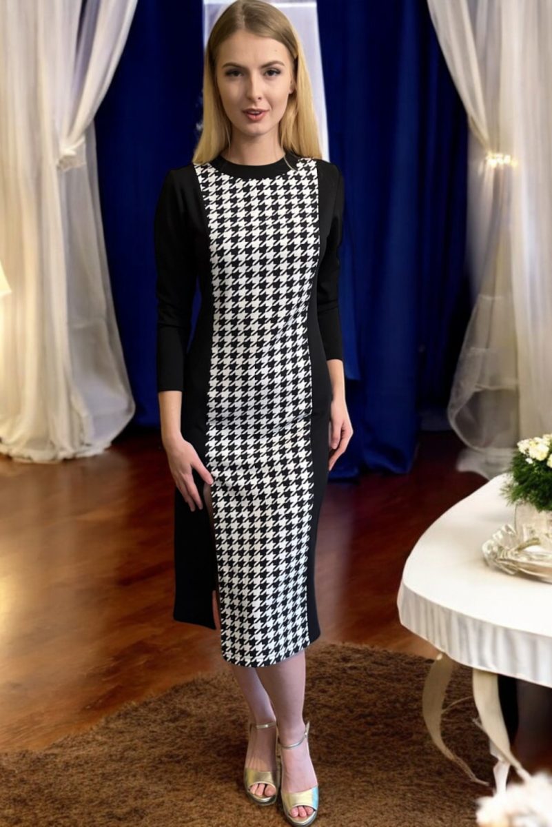 Molly pepita mintás alkalmi ruha - fekete/fehér