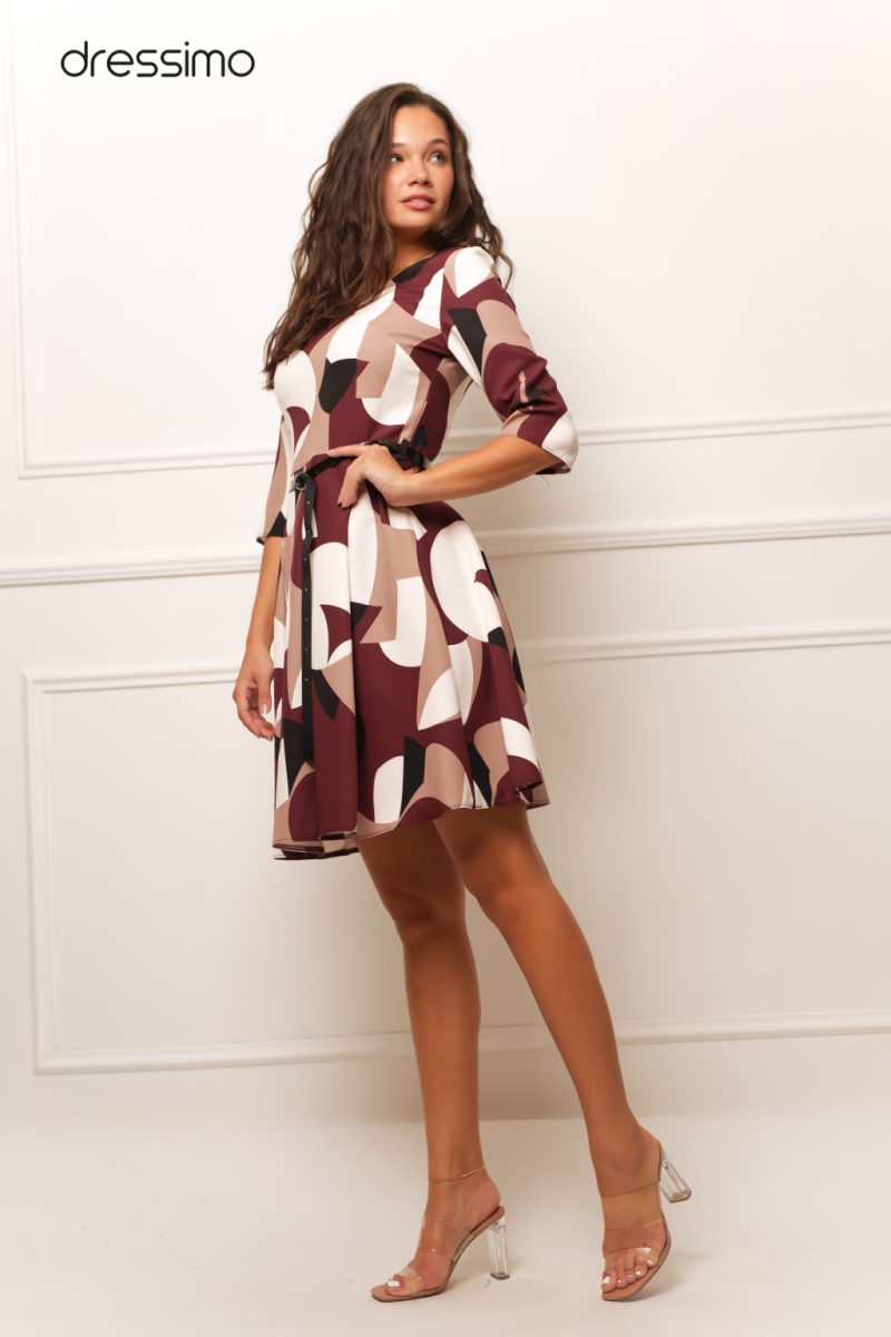 Karola hosszú ujjú, loknis aljú ruha  – bordó/fehér