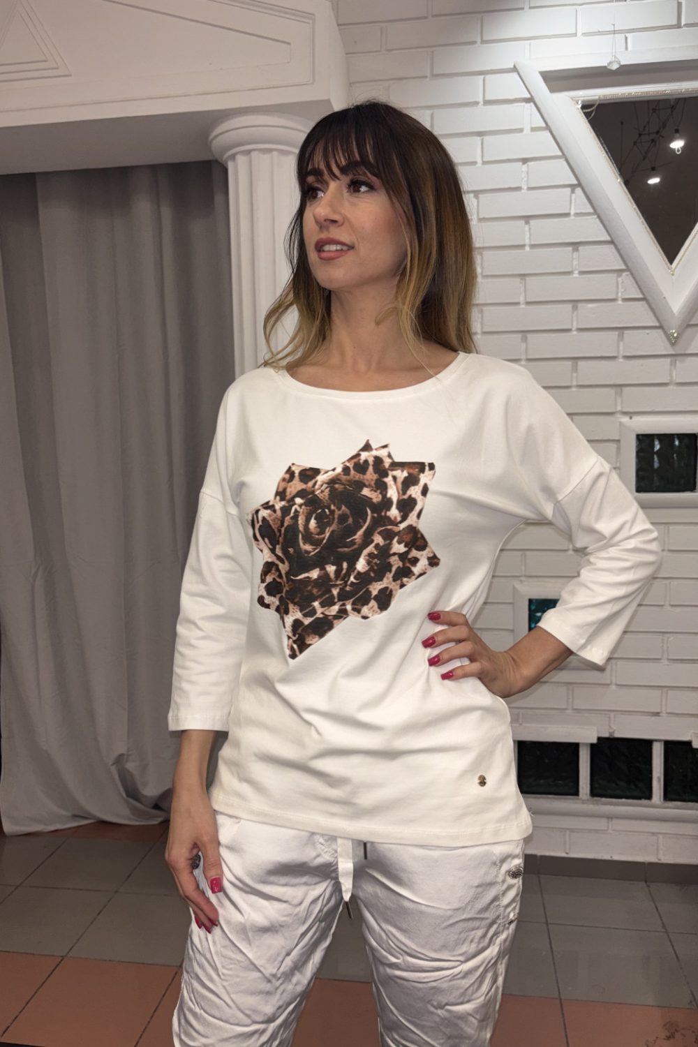 Leopard Rose felső – fehér