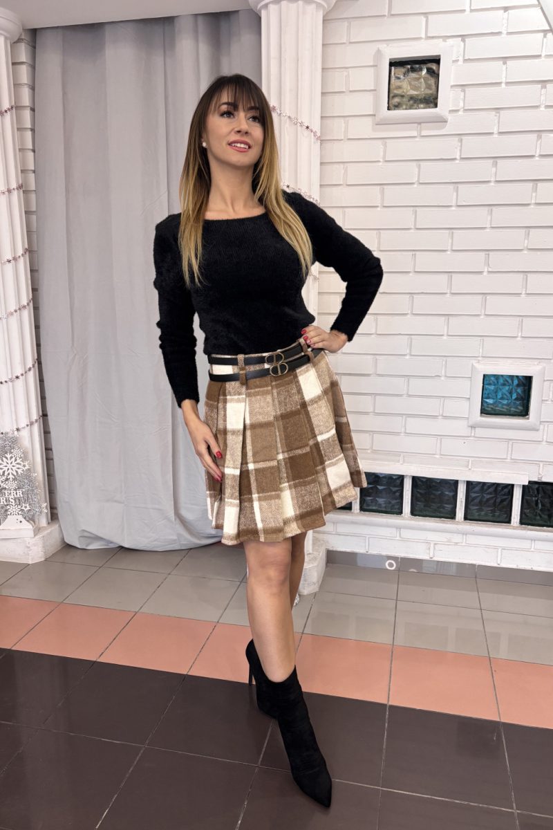 Café Royale kockás szoknya – barna/bézs