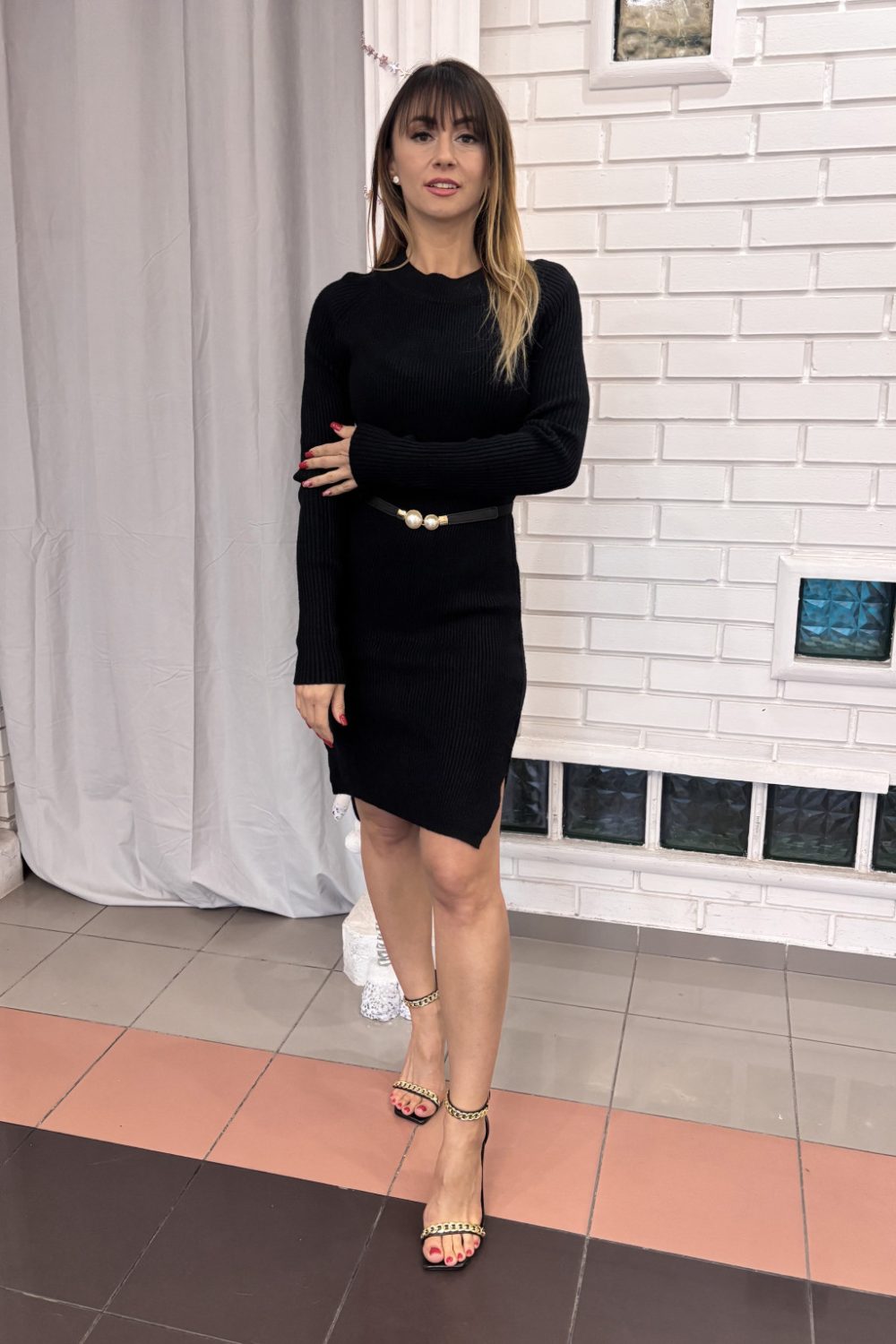 Midnight Rib Knit ruha – fekete