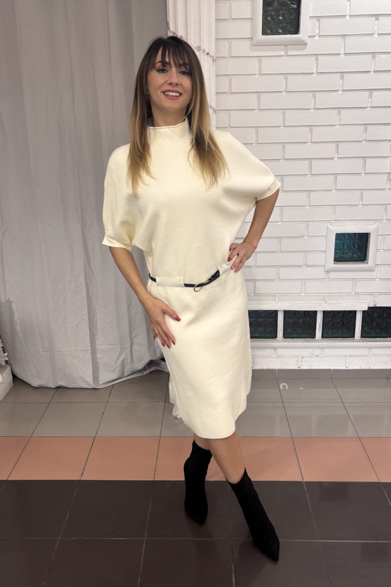 Bella ejtett ujjú midi ruha – fehér