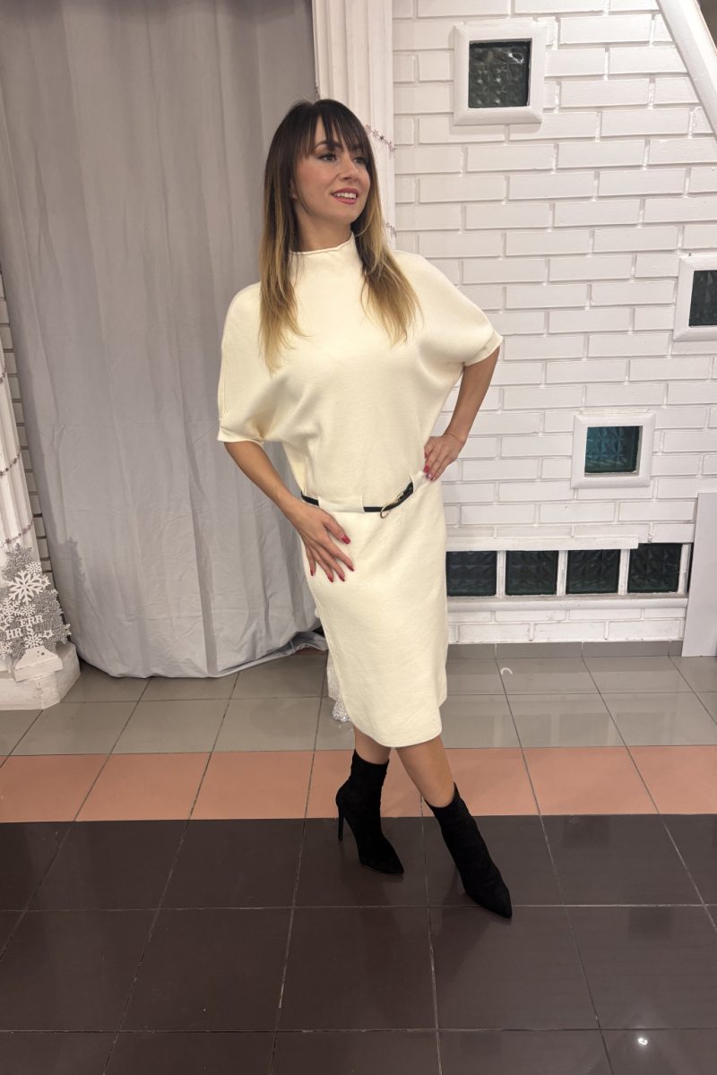 Bella ejtett ujjú midi ruha – fehér