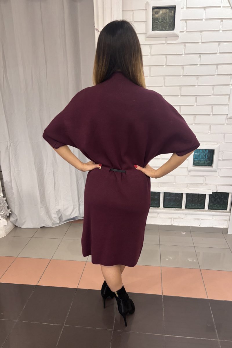 Bella ejtett ujjú midi ruha – bordó