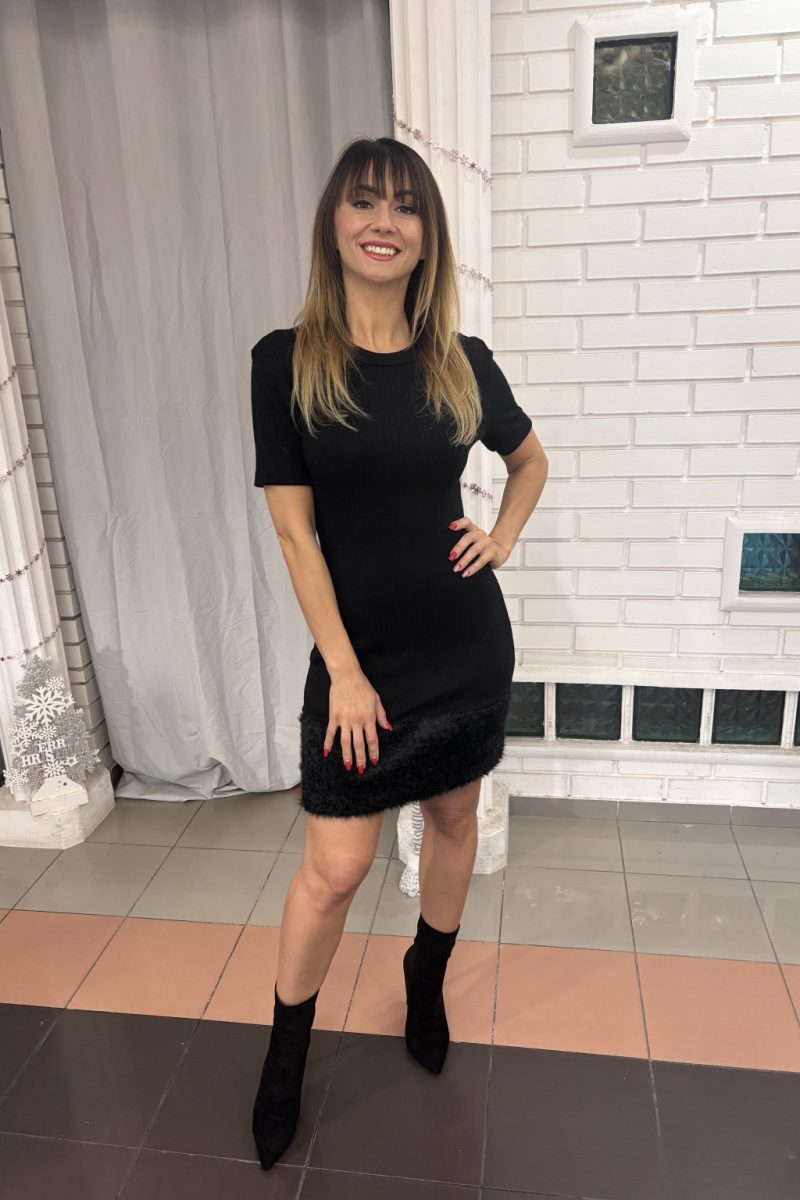 Chloe szegélydíszes kötött ruha – fekete