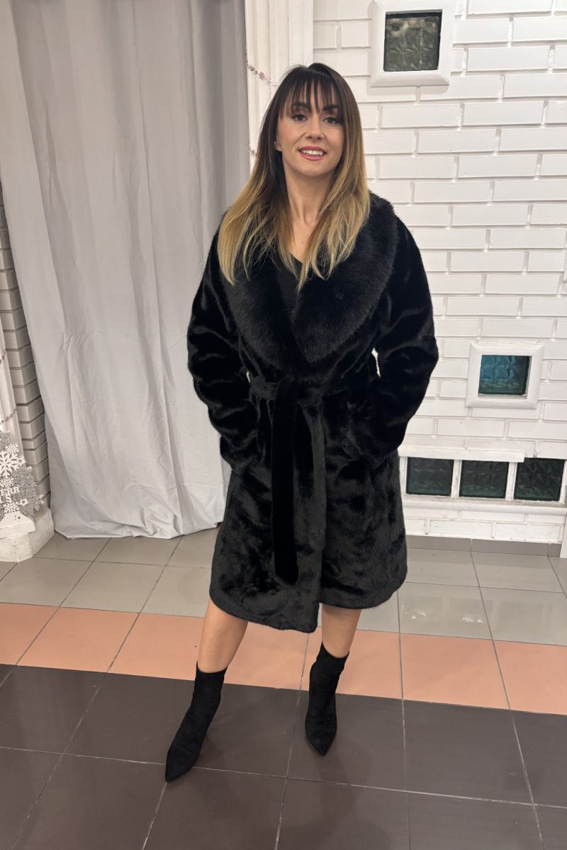 Sophia öves műszőrme kabát – fekete