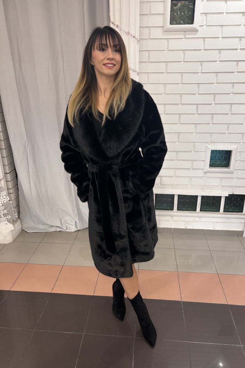 Sophia öves műszőrme kabát – fekete