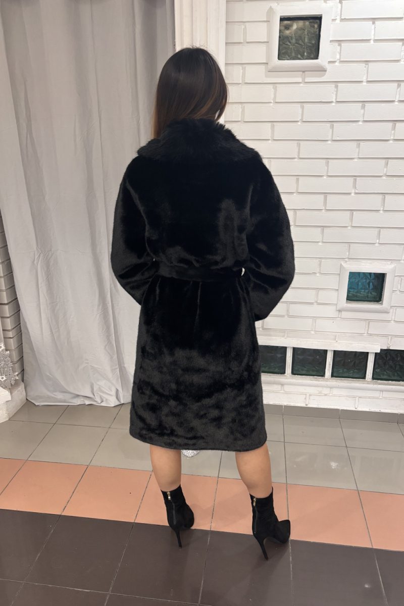 Sophia öves műszőrme kabát – fekete