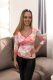 Nicole V-kivágású, 3/4-es ujjú felső – fehér-pink mintás