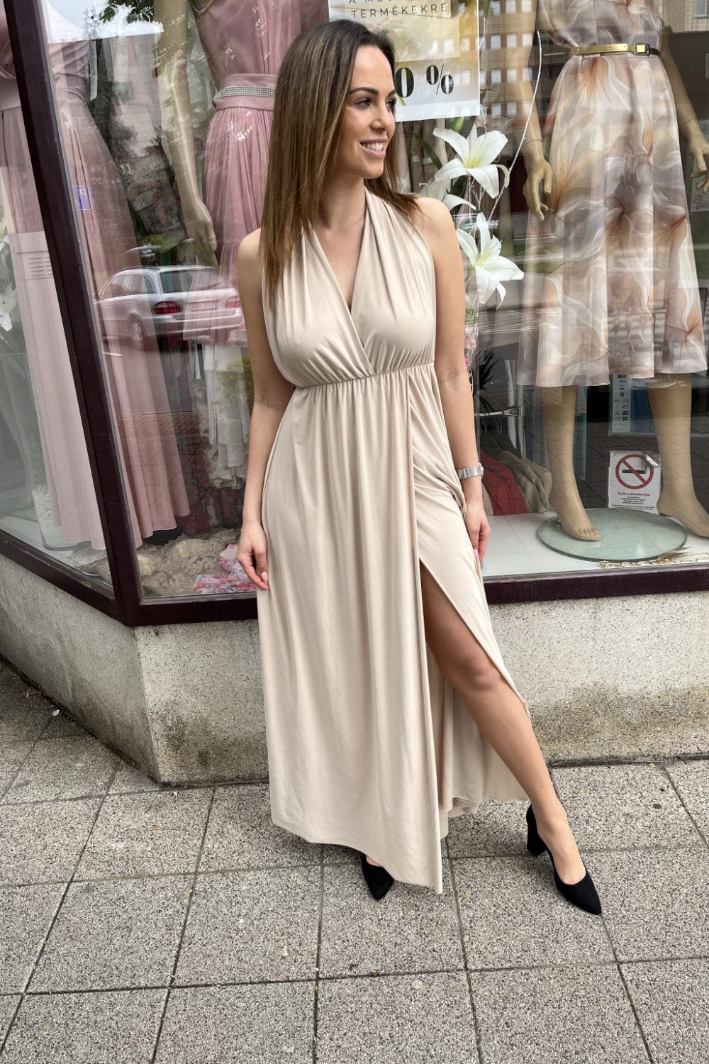 Renee átlapolt maxi ruha – bézs