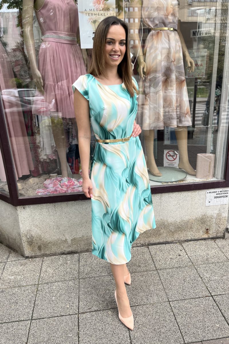 Gotta öves, virágmintás alkalmi midi ruha – zöld