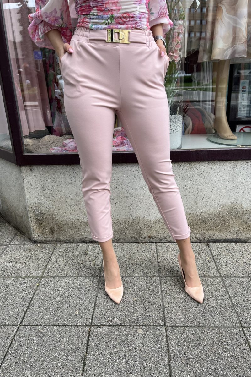 Nicole zsebes, öves, magas derekú nadrág - púder rózsaszín