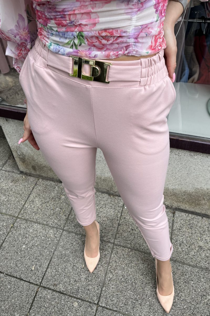 Nicole zsebes, öves, magas derekú nadrág - púder rózsaszín