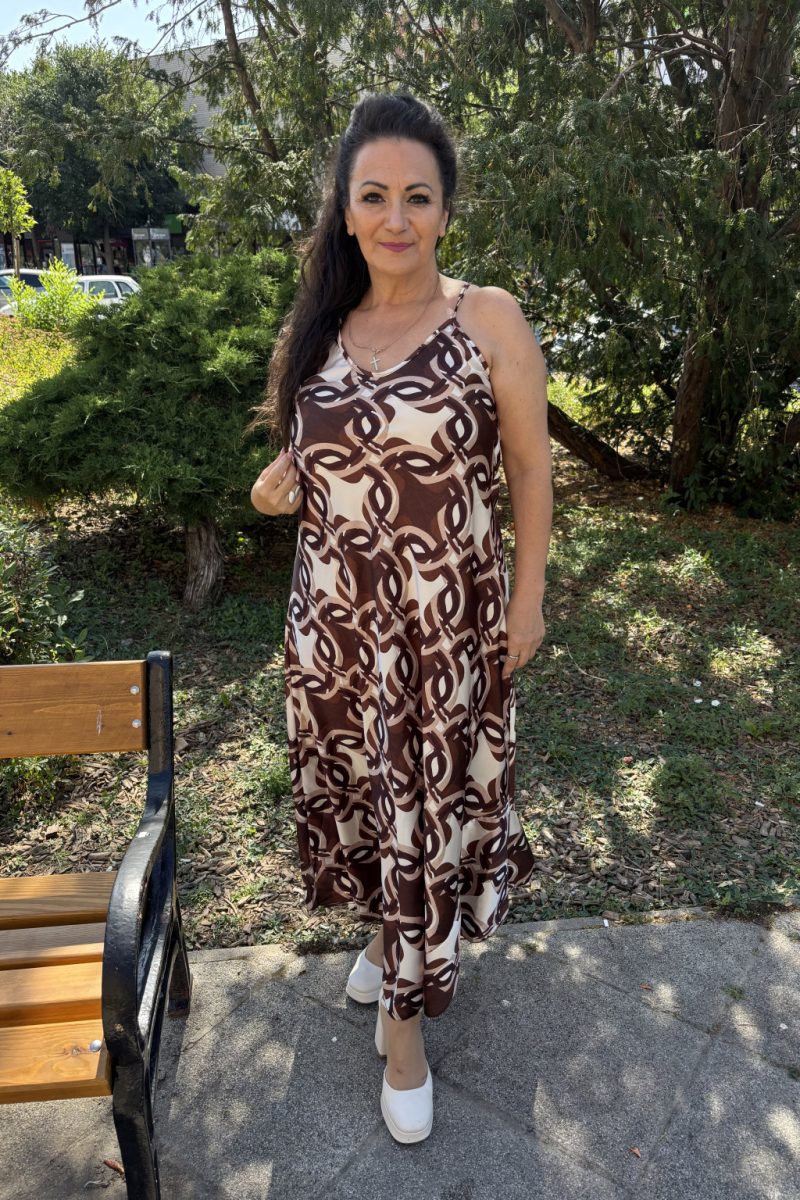 Eva spagetti pántos maxi ruha - barna/bézs