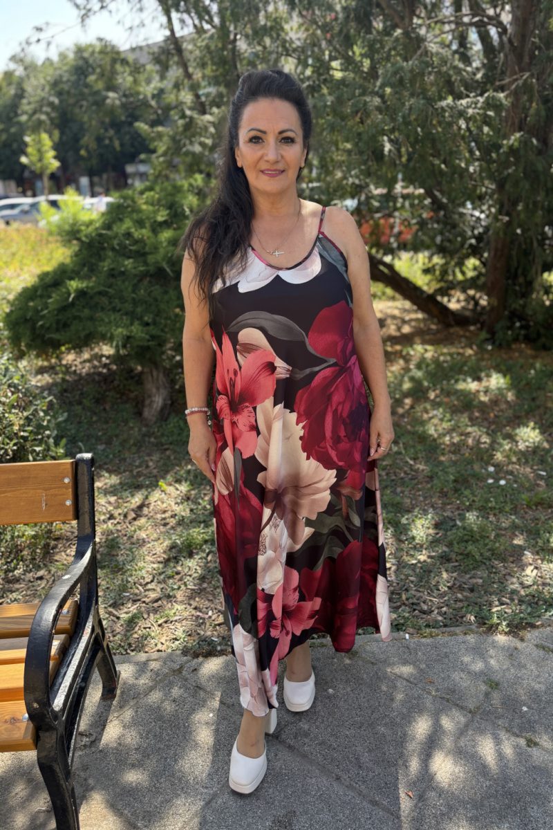 Eva spagetti pántos maxi ruha - virágmintás