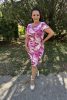 Michelle csepp kivágású fodros ujjú midi ruha – pink