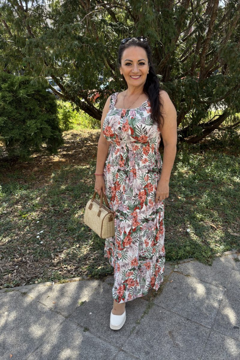 Stella pántos maxi ruha - virágmintás