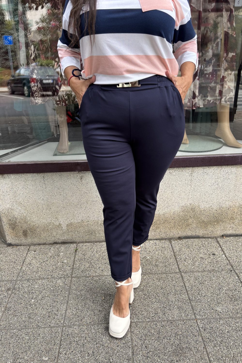 Nicole zsebes, öves, magas derekú nadrág - sötétkék