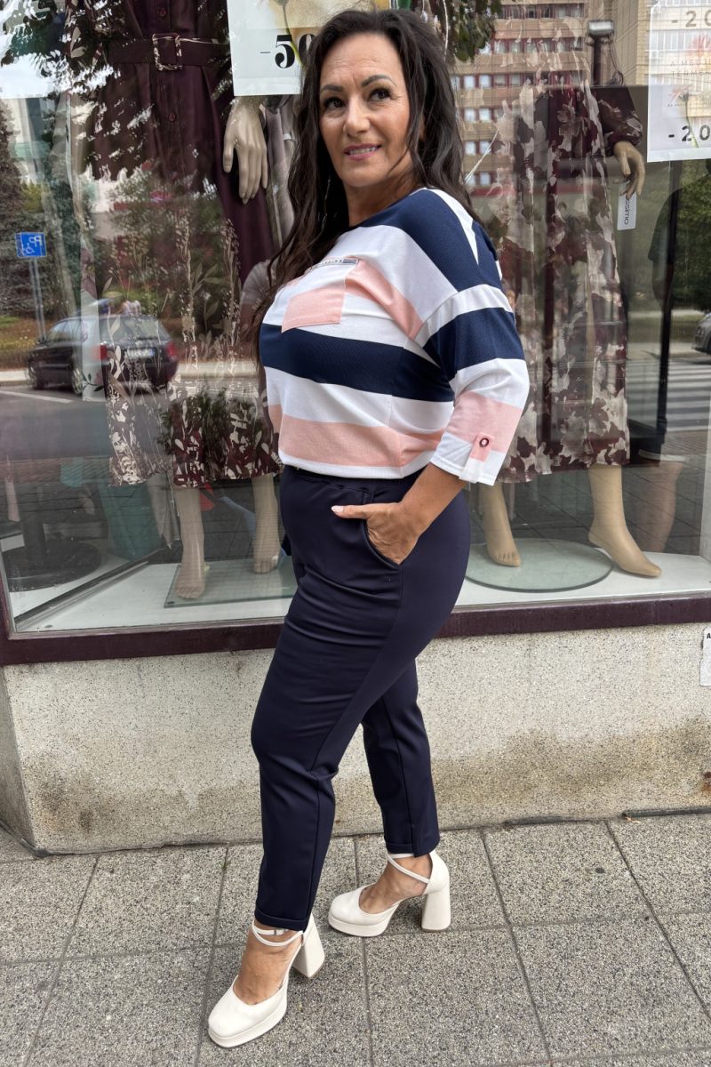 Nicole zsebes, öves, magas derekú nadrág - sötétkék