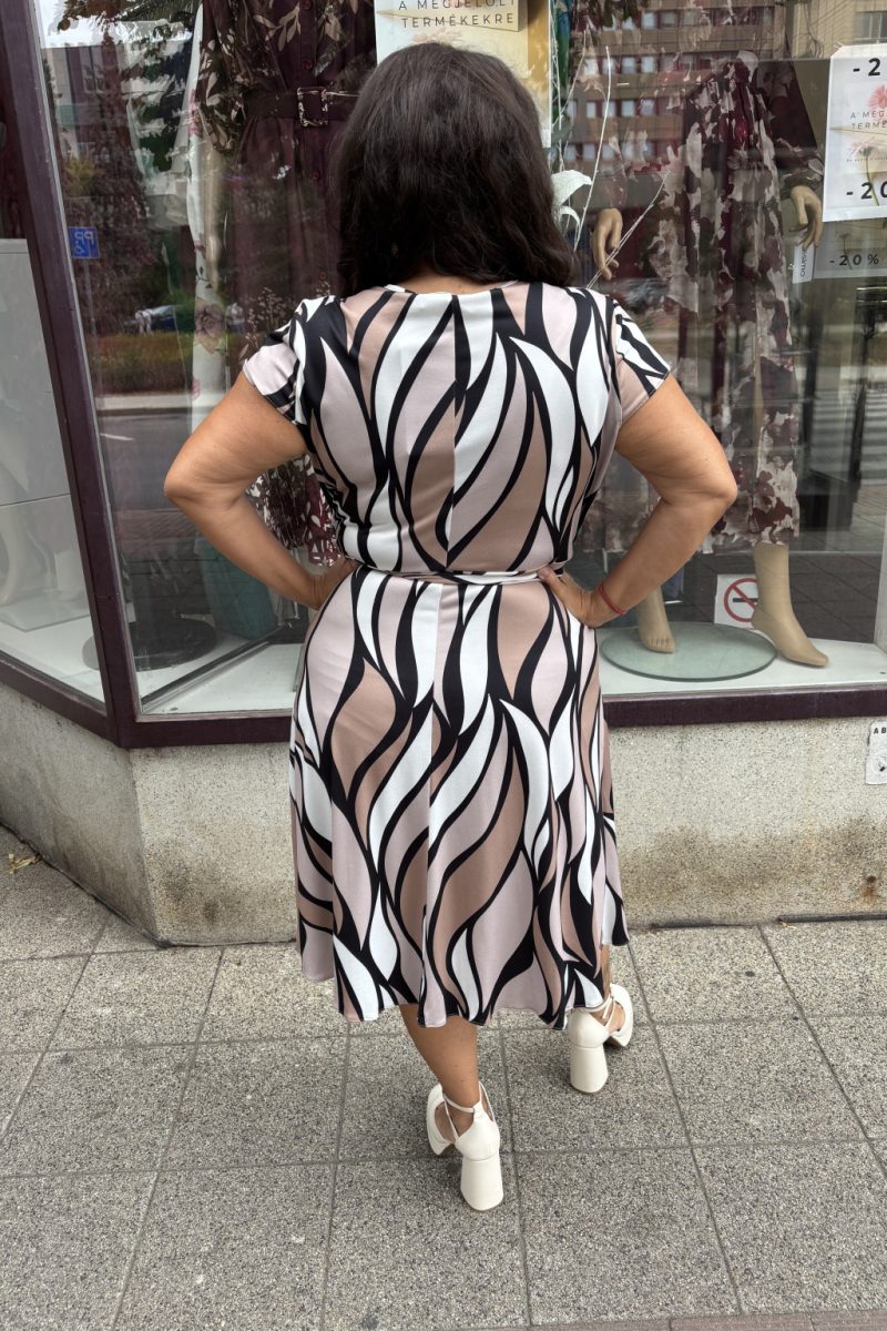 Carlee átlapolt, elől megkötős midi ruha - cappucino/fehér